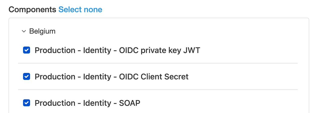 Status page services selection detail
