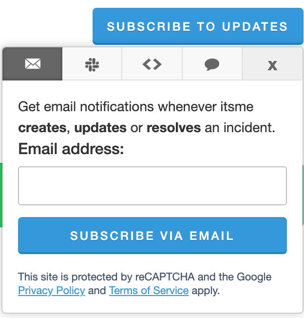 Status page subscription menu